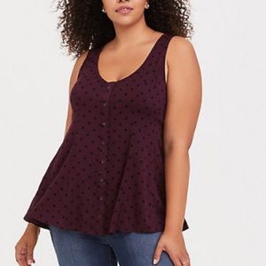 BURGUNDY PURPLE & BLACK DOT STRETCH CHALLIS TANK